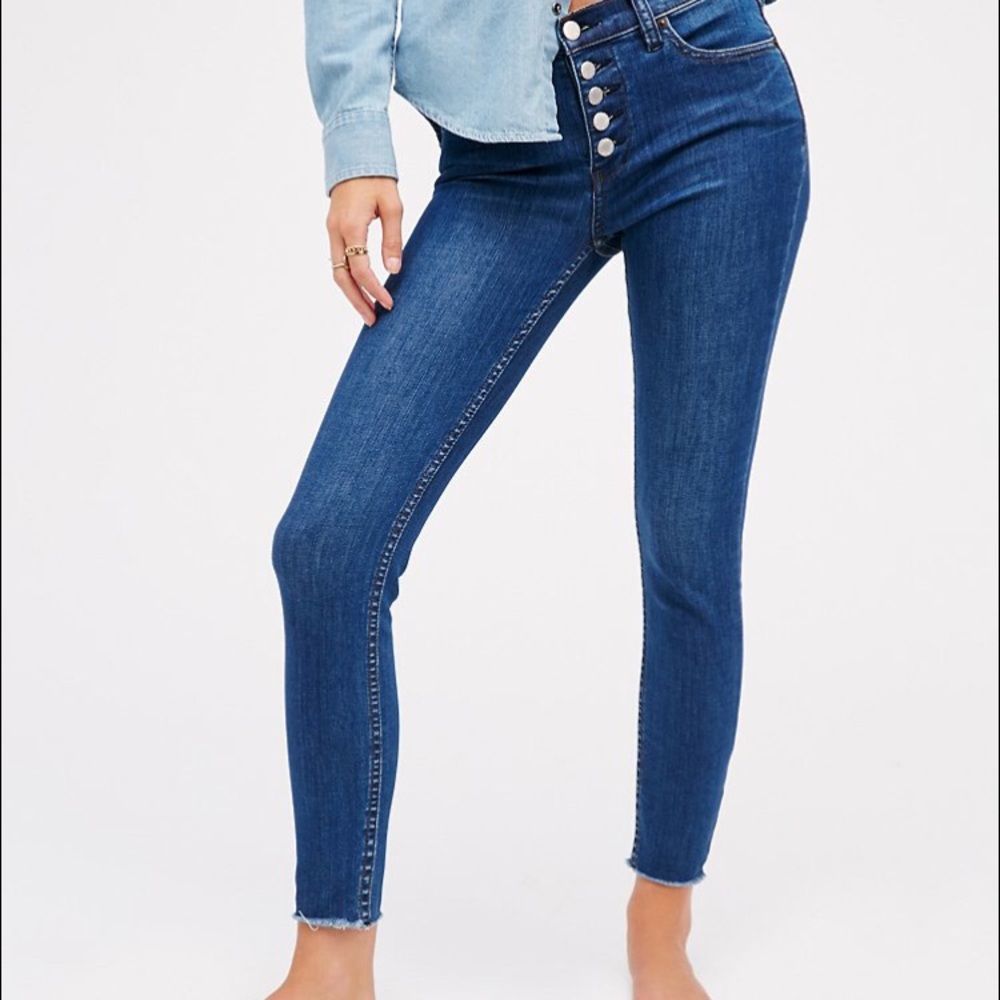 F R E E P E O P L E Reagan Button Front Skinny - image 4